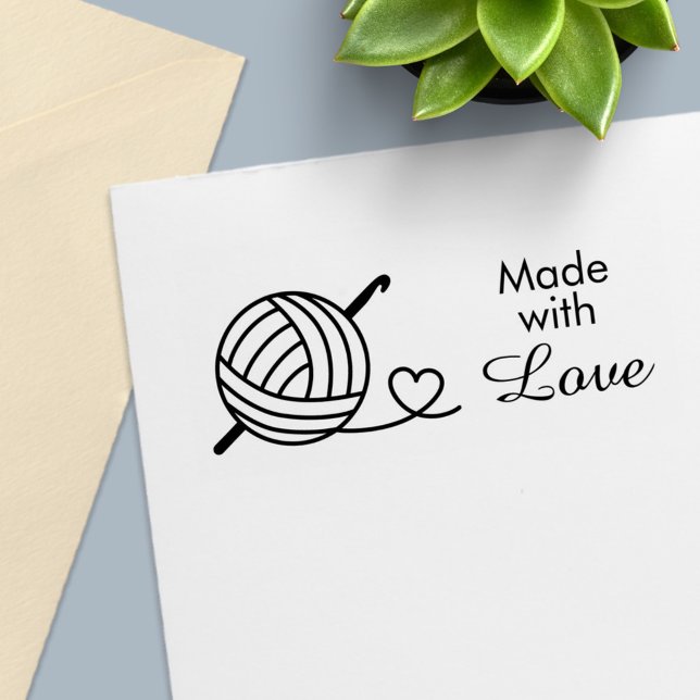 Carimbo Auto Entintado Cortando Fios Crocheting - Feitos com Amor (Criador carregado)