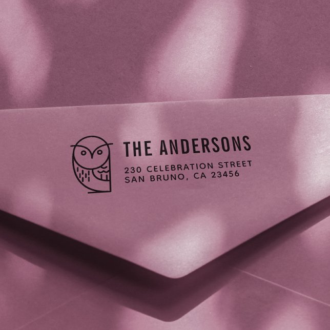 Carimbo Auto Entintado Coruja Moderna | Nome da família personalizada e e (Rubber Stamp Mock-up)