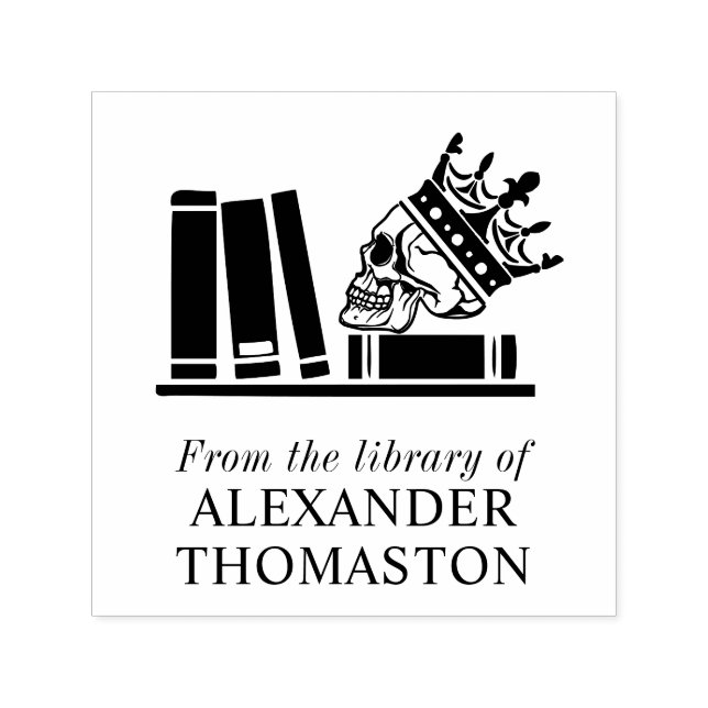 Carimbo Auto Entintado Crânio coroado, Livros sobre o Nome da Biblioteca  (Design)