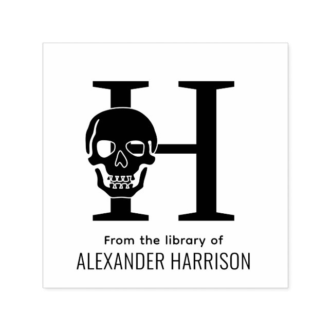 Carimbo Auto Entintado Crânio Gótico sobre Solteiro Negrito Livro de Nome (Design)