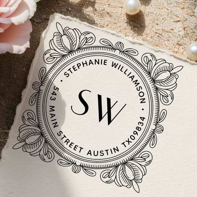 Carimbo Auto Entintado Create Your Own Leafy Monogram  Return Address (Criador carregado)