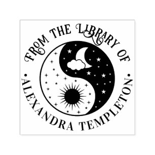 Carimbo Auto Entintado Crescente do Sol Estrelas Lua Yin Yang Nome do Liv