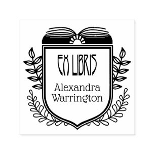 Carimbo Auto Entintado Crest Botânico Ex Libris Book Nome Embosser