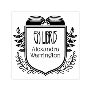 Carimbo Auto Entintado Crest Botânico Ex Libris Book Nome Embosser