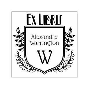 Carimbo Auto Entintado Crest Botânico Ex Libris Book Nome inicial