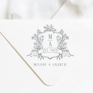 Carimbo Auto Entintado Crestas Florais Elegantes para Casamento