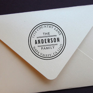 Carimbo Auto Entintado Crie seu próprio endereço de devolução em círculo