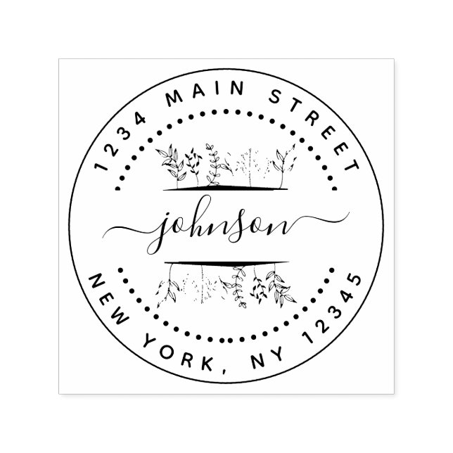 Carimbo Auto Entintado Crie seu próprio endereço de retorno redondo moder (Design)