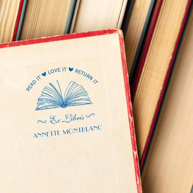 Carimbo Auto Entintado Crie seu próprio nome personalizado azul Ex Livro  (Criador carregado)