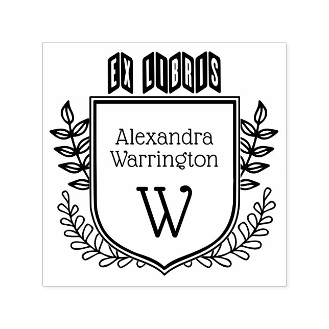 Carimbo Auto Entintado Crista Botânica em Ziguezague Ex Libris Nome do Li (Design)