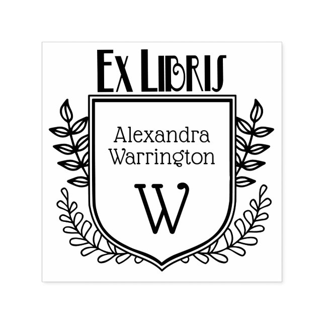 Carimbo Auto Entintado Crista Botânica Ex Libris Nome do Livro Inicial (Design)