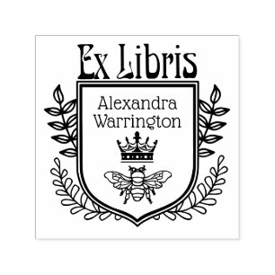 Carimbo Auto Entintado Cume Botânico Abelha com Coroa Ex Libris Nome do L