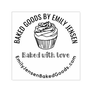 Carimbo Auto Entintado Cupcake Assado com Amor Nome do Negócio Site #R