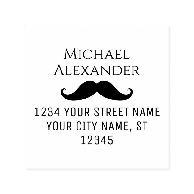 Carimbo Auto Entintado Curly Mustache Nome Silhouette Endereço de devoluç (Design)