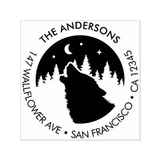 Carimbo Auto Entintado Custom Family Name Wolf Moon Return Address
