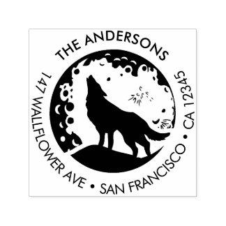 Carimbo Auto Entintado Custom Family Name Wolf Moon Return Address