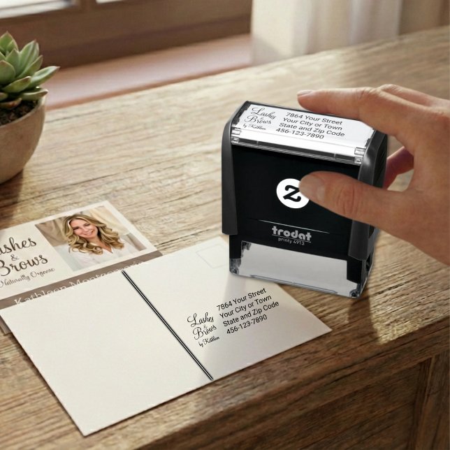 Carimbo Auto Entintado Custom Script Lash Brow Studio Name Address Phone (Criador carregado)