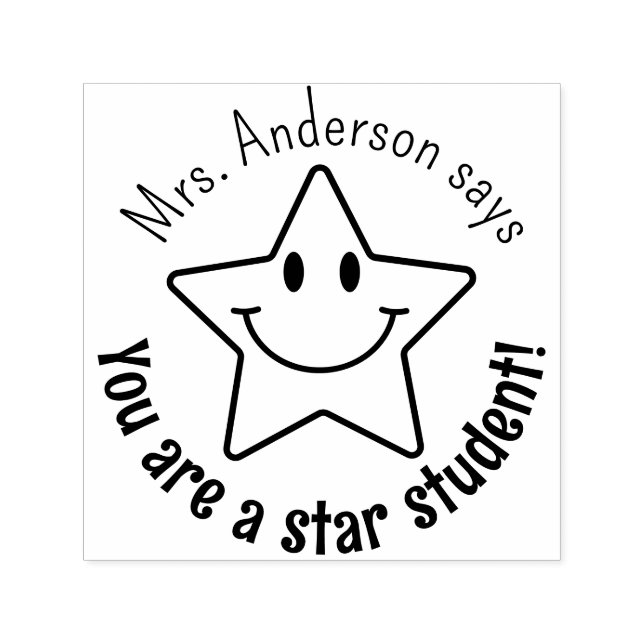 Carimbo Auto Entintado Custom Smile Face Star Classroom Reward (Design)