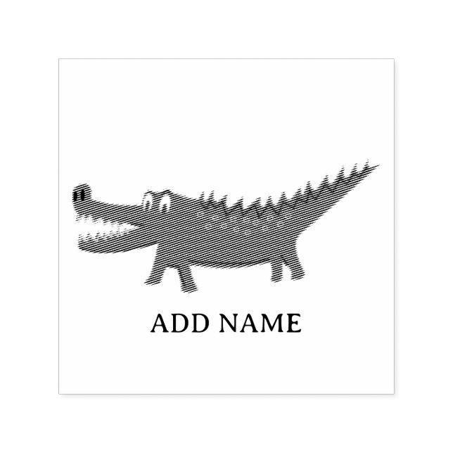 Carimbo Auto Entintado Cute Alligator Drawing Personalized Name (Design)