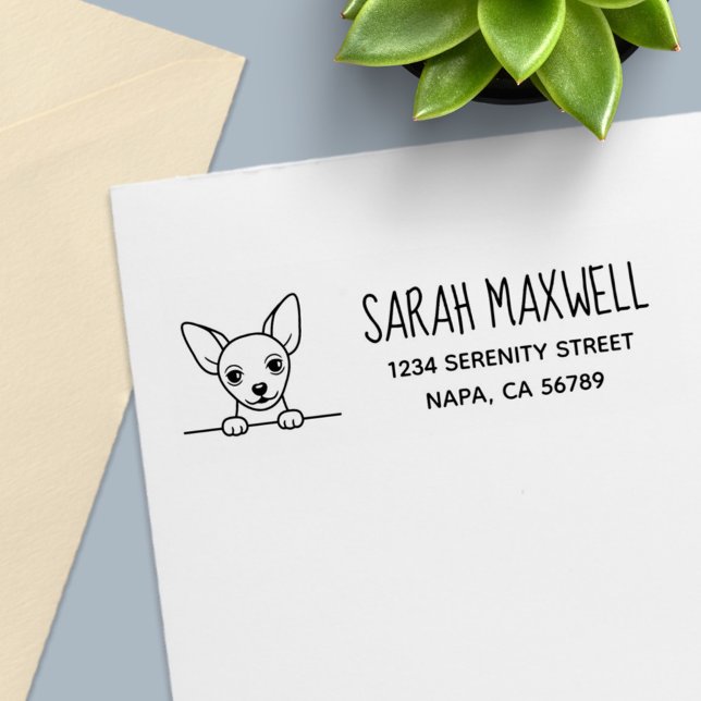 Carimbo Auto Entintado Cute Chihuahua Dog Endereço de devolução (Criador carregado)