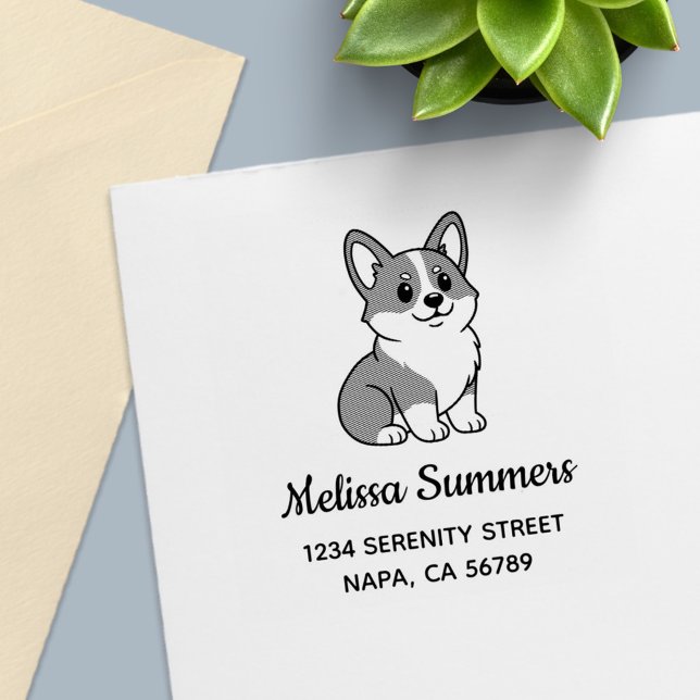 Carimbo Auto Entintado Cute Corgi Dog Address (Criador carregado)