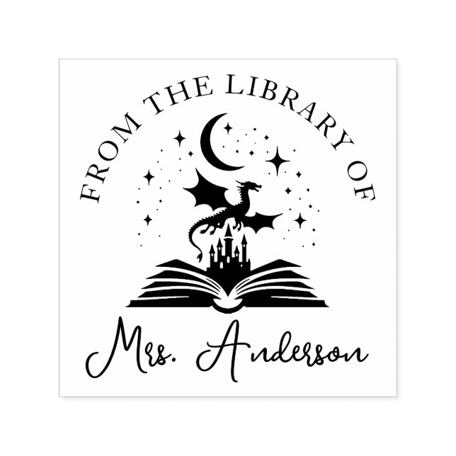 Carimbo Auto Entintado Cute Dragon Library Floral Grow your Mind Teacher (Design)