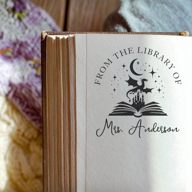 Carimbo Auto Entintado Cute Dragon Library Floral Grow your Mind Teacher (Criador carregado)