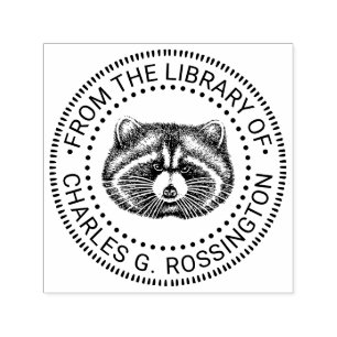 Carimbo Auto Entintado Cute Fat Raccoon Face Library Book Name