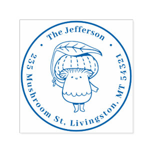 Carimbo Auto Entintado Cute Kawaii Mushroom Nome Personalizado Endereço d