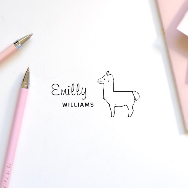 Carimbo Auto Entintado Cute Llama Alpaca Animal Personalizado Nome (Cute Llama Alpaca Animal Personalized Kids Name Self-inking Stamp)