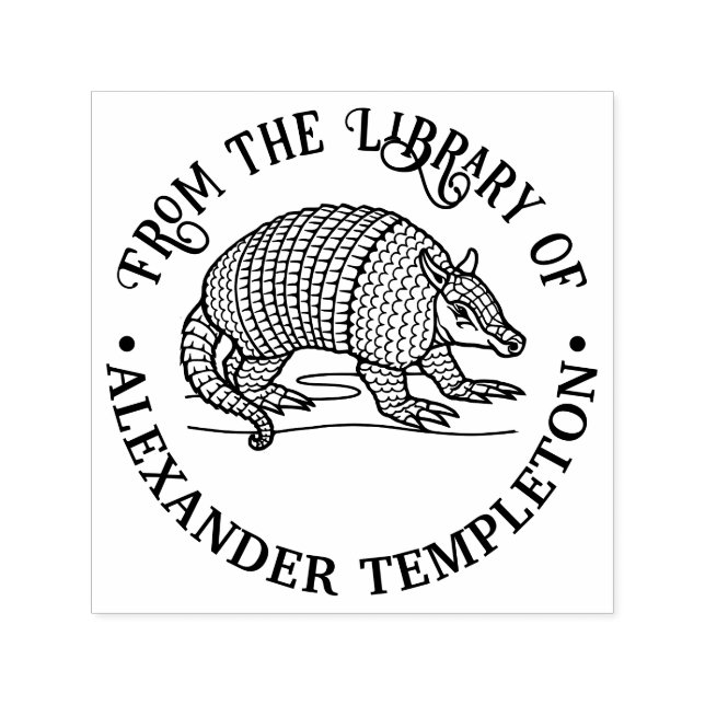 Carimbo Auto Entintado Cute Nine Banded Armadillo Biblioteca Nome (Design)