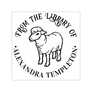 Carimbo Auto Entintado Cute Pastor Lamb Ovelha Biblioteca Nome do Livro