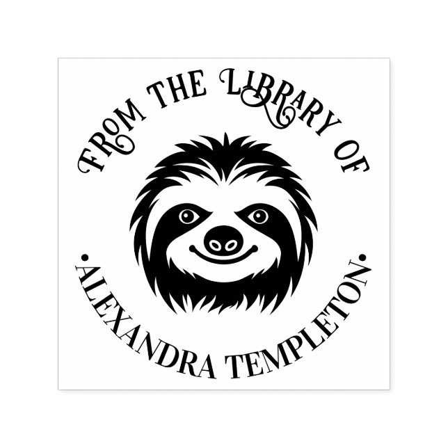 Carimbo Auto Entintado Cute Sloth Face Library Book Name (Design)