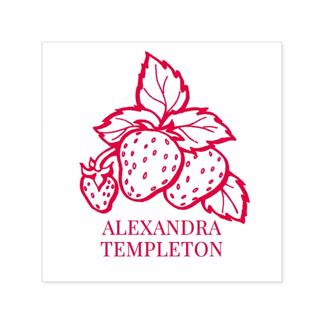 Carimbo Auto Entintado Cute Strawberries with Leaves Name (Design)