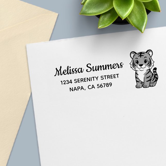 Carimbo Auto Entintado Cute Tiger Cub Return Address (Criador carregado)