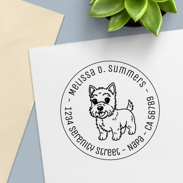 Carimbo Auto Entintado Cute West Highland Terrier Dog Round Address (Criador carregado)
