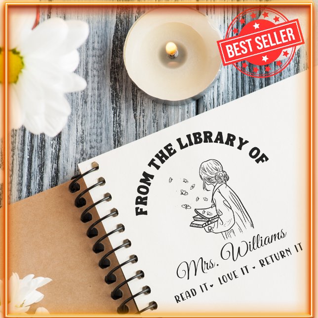 Carimbo Auto Entintado Da Biblioteca De | Borboletas no livro, professor (Criador carregado)