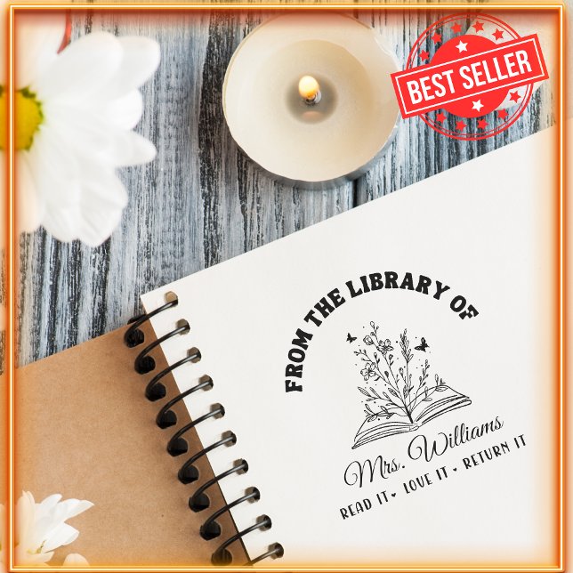 Carimbo Auto Entintado Da Biblioteca De | Flores Livro de Professores Vin (Criador carregado)