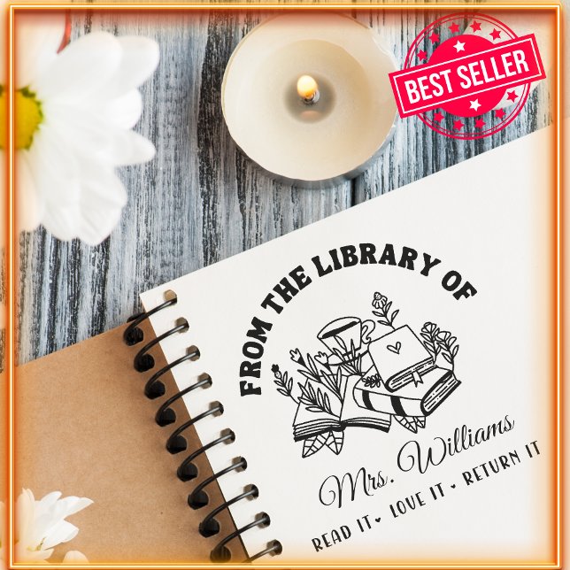 Carimbo Auto Entintado Da Biblioteca De | Livro Botânico Moderno Cute (Criador carregado)