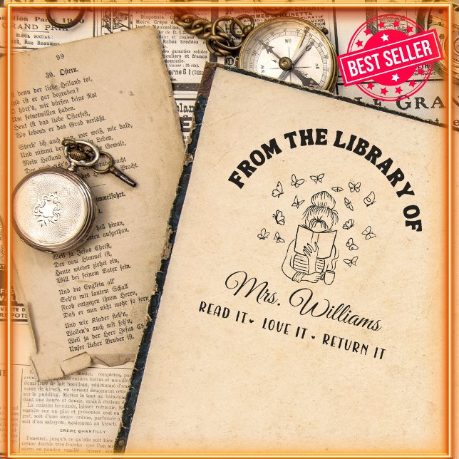 Carimbo Auto Entintado Da Biblioteca De | Livro das raparigas da borbolet (Criador carregado)