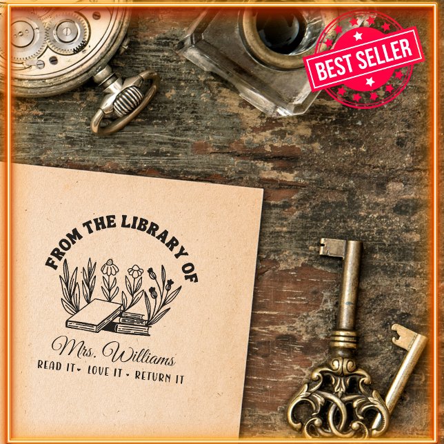 Carimbo Auto Entintado Da Biblioteca De | Livro de Professores de Flores  (Criador carregado)