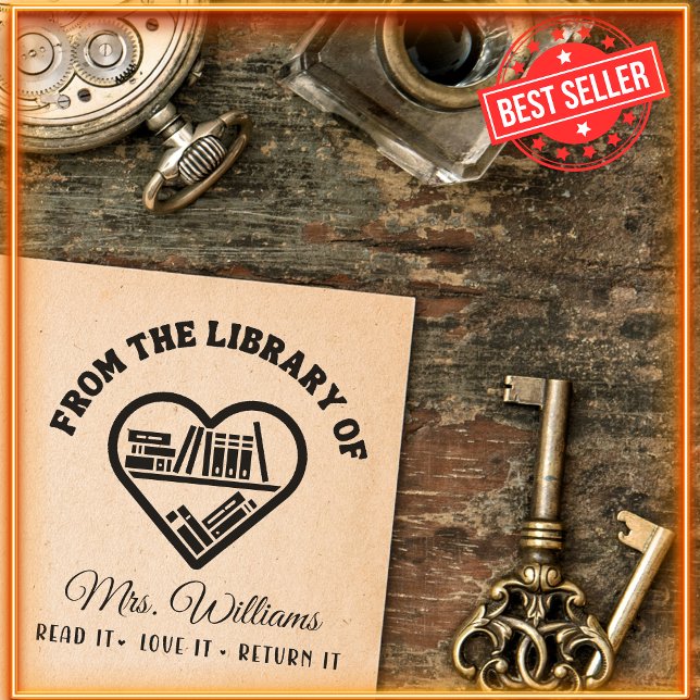 Carimbo Auto Entintado Da Biblioteca De -Love Heart Book Shelf Teacher (Criador carregado)