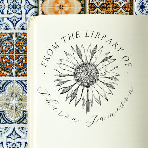 Carimbo Auto Entintado Da Biblioteca do Nome Personalizado Vintage Sunflo