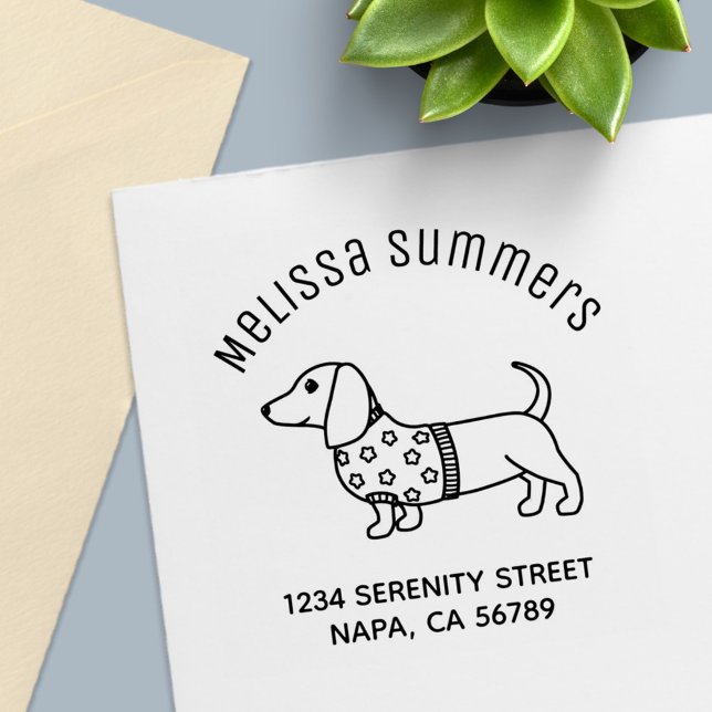 Carimbo Auto Entintado Dachshund Wiener Dog Star Sweater Arch Address (Criador carregado)