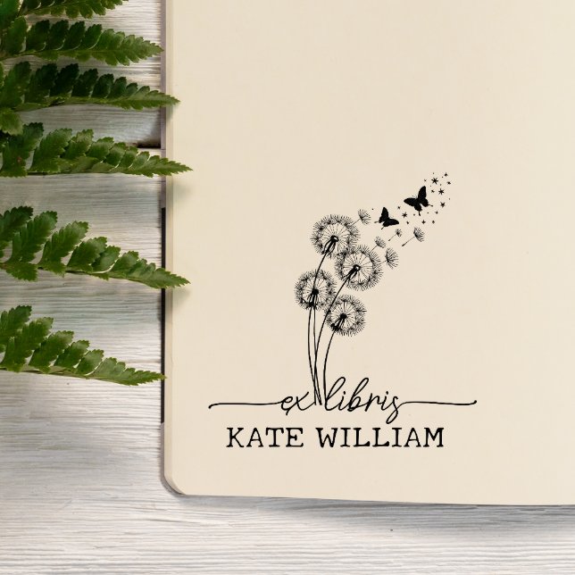 Carimbo Auto Entintado Dandelion e borboletas ex libris personalizadas (Criador carregado)