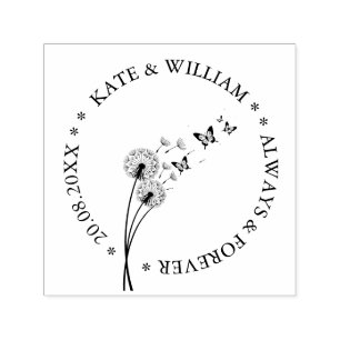 Carimbo Auto Entintado Dandelion floral Salve a data Casamento