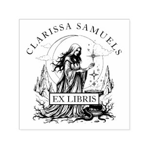 Carimbo Auto Entintado Dark Fantasy Sorceress Ex Libris Library Book