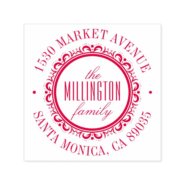 Carimbo Auto Entintado Deco Flourar Endereço de Retorno Redondo (Design)