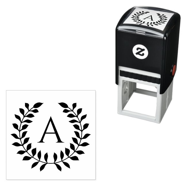 Carimbo Auto Entintado Decorative Laurel Wreath With Custom Monogram (In Situ)