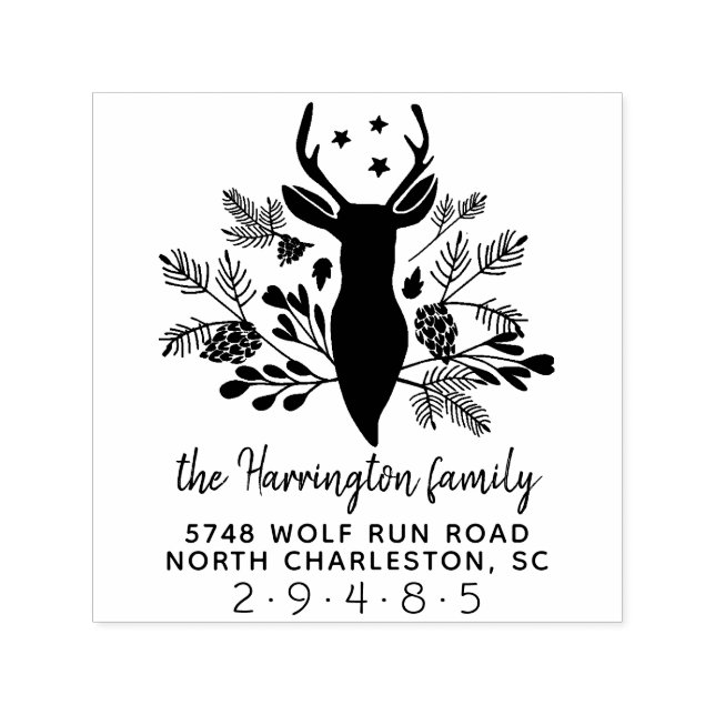 Carimbo Auto Entintado Deer Antlers Rustic Holiday Endereço de Natal (Design)